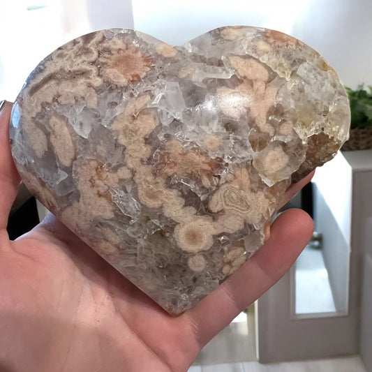 Large pink amethyst heart with drusy (chunky)