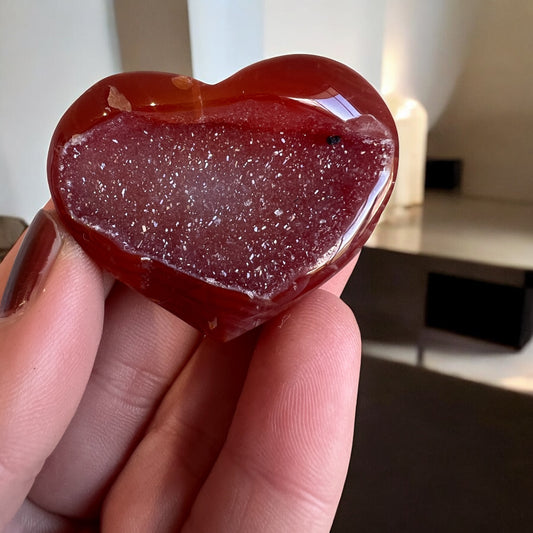 Drusy carnelian heart sparkling