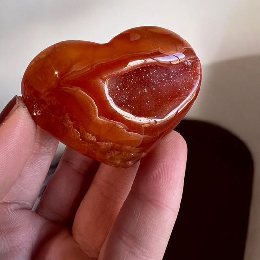 Drusy carnelian heart sparkling