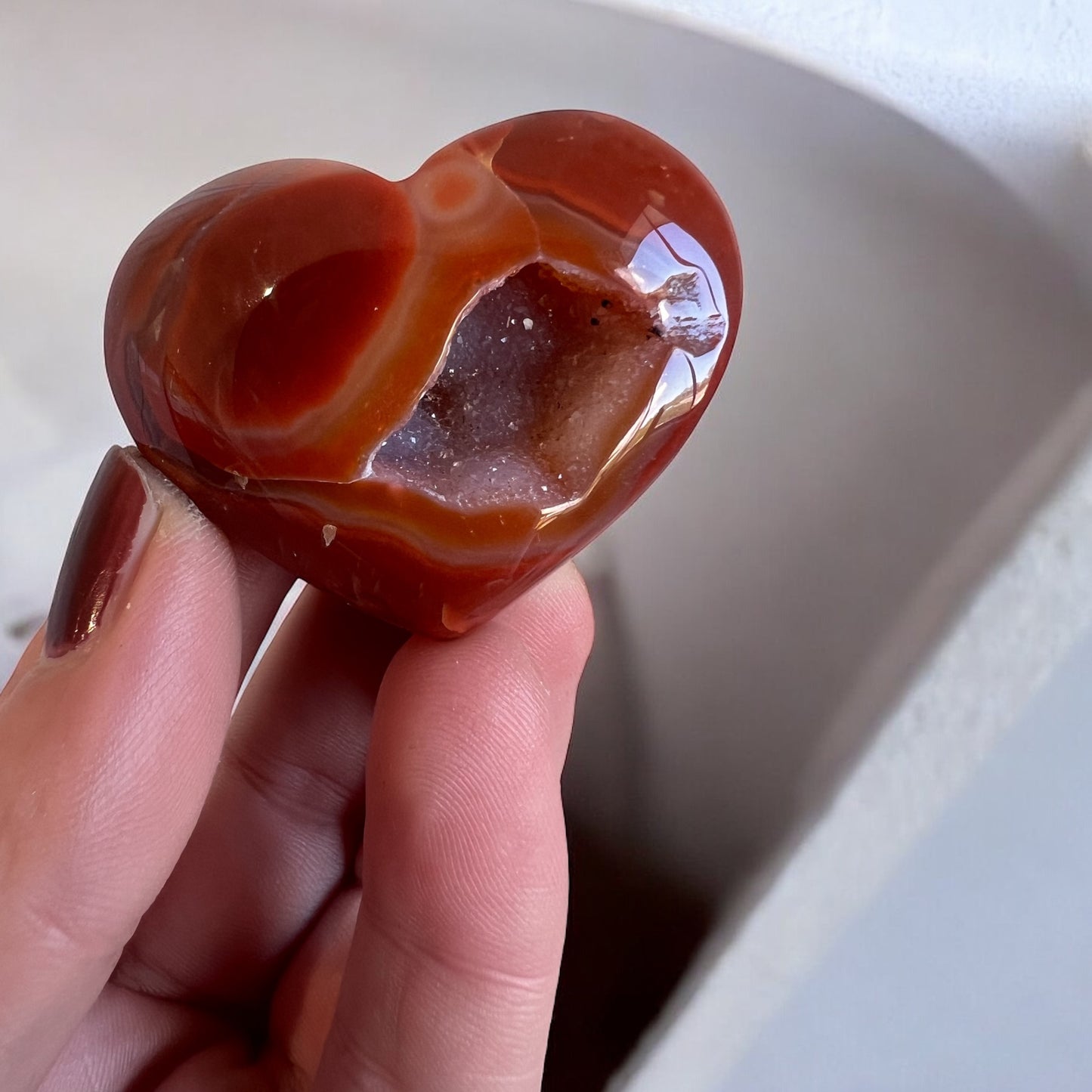 Drusy carnelian heart sparkling