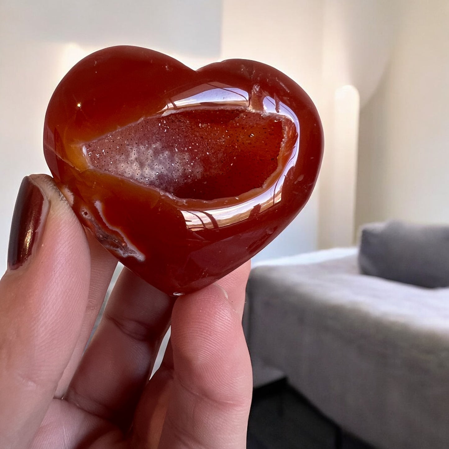 Drusy carnelian heart sparkling