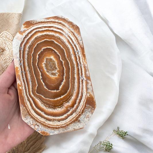 Polished aragonite dish