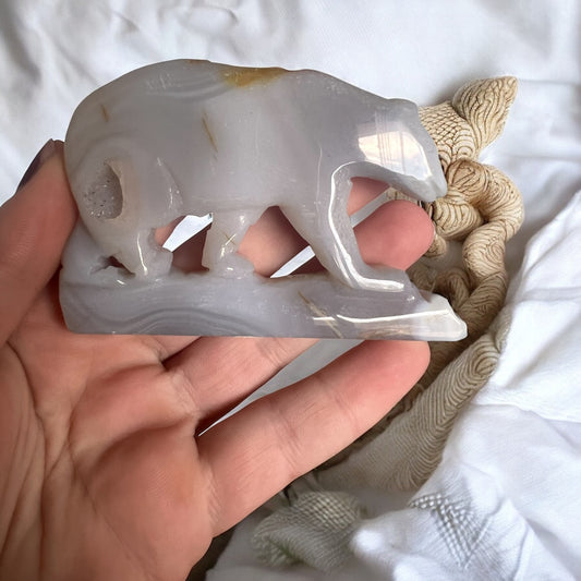 Drusy agate bear carving (standing)