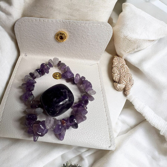 Amethyst chip bracelet & tumble & pouch