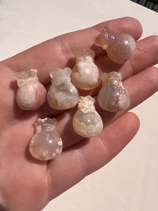 Mini flower agate money bag (each)