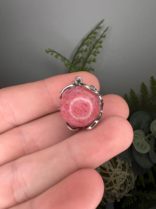 Rhodonite sphere pendant (stainless steel)