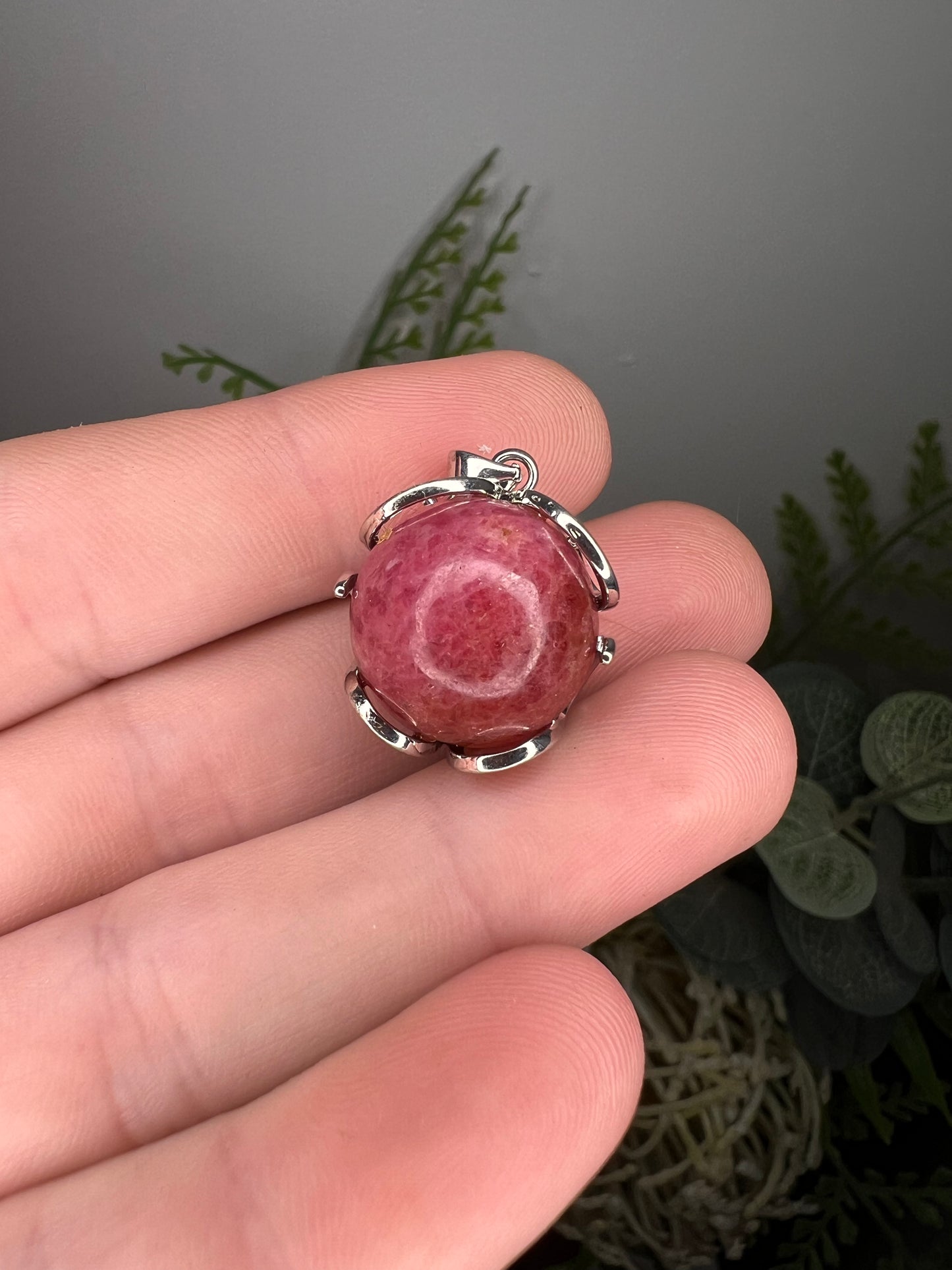 Rhodonite sphere pendant (stainless steel)