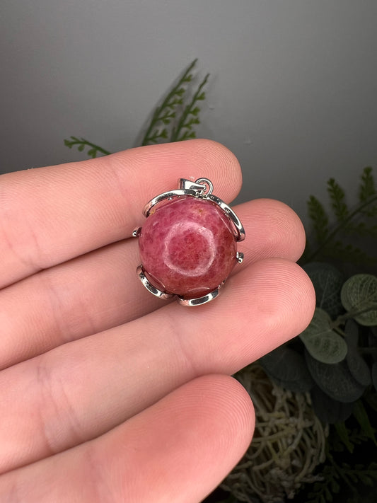 Rhodonite sphere pendant (stainless steel)