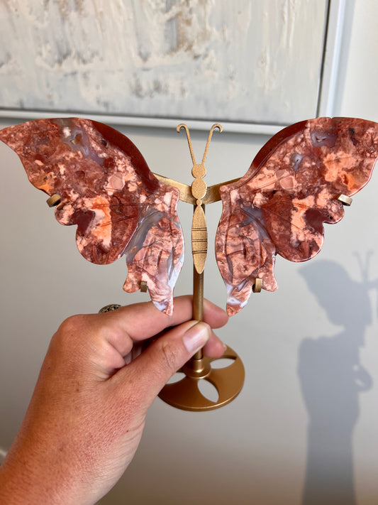 Pink agate cotton candy butterfly