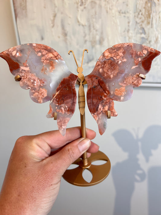 Pink agate cotton candy butterfly