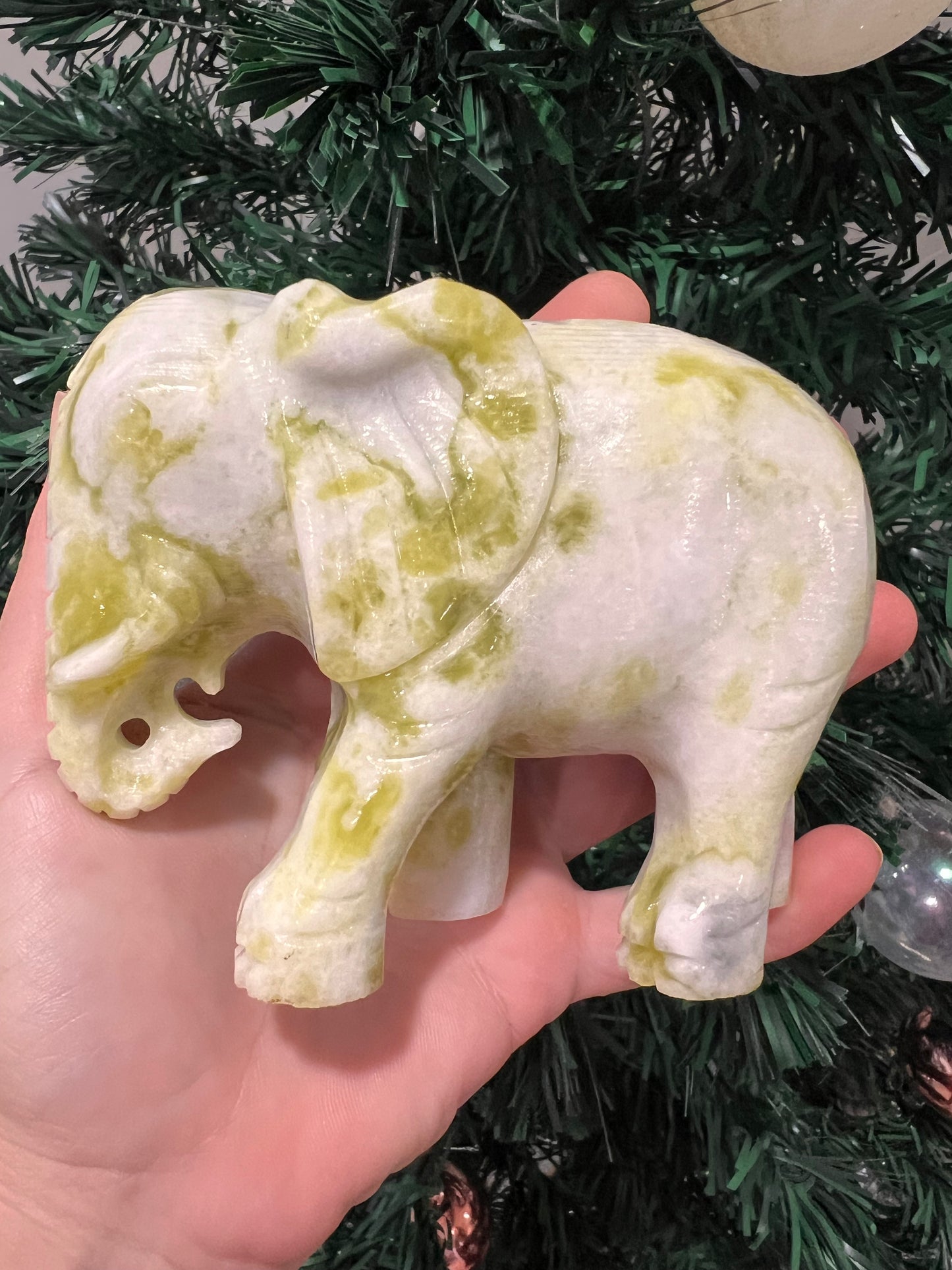 Green jade elephant carving