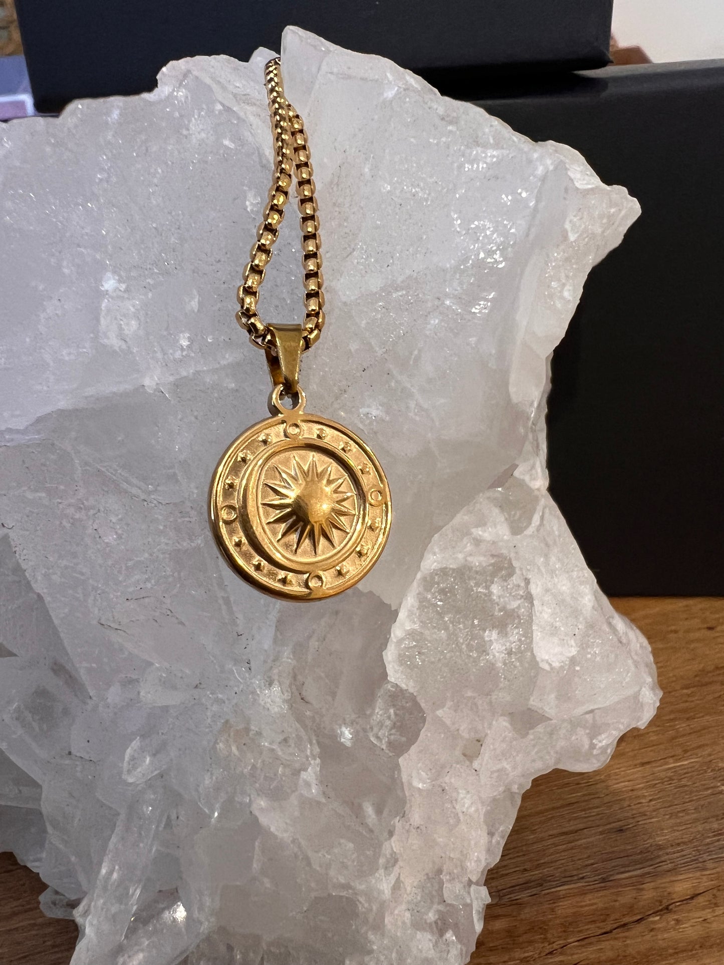 18k gold plated stainless steel sun&moon necklace