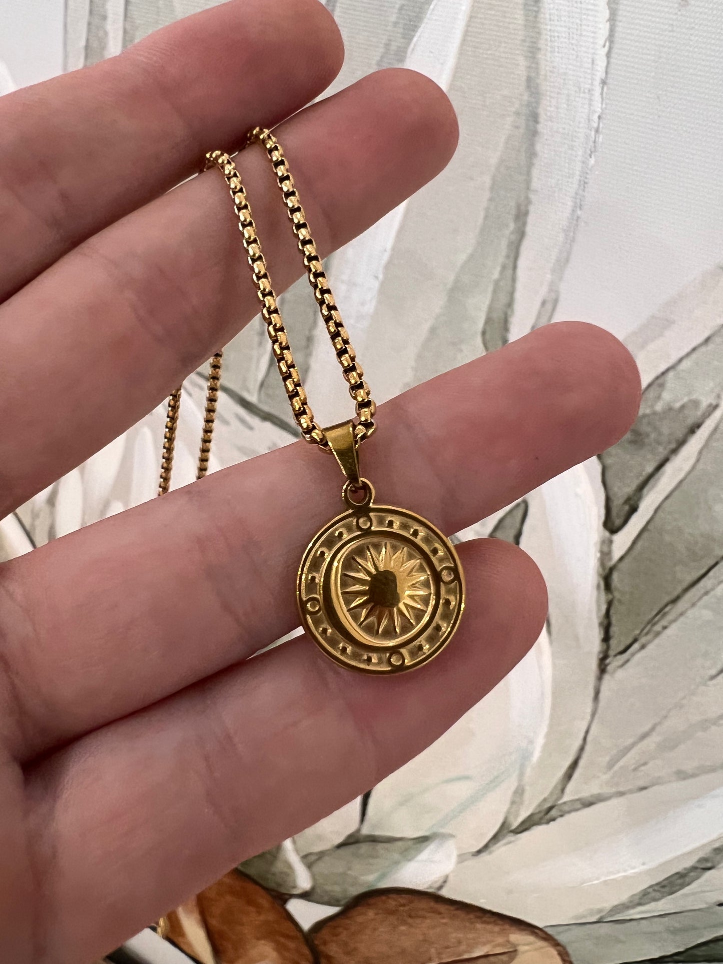 18k gold plated stainless steel sun&moon necklace