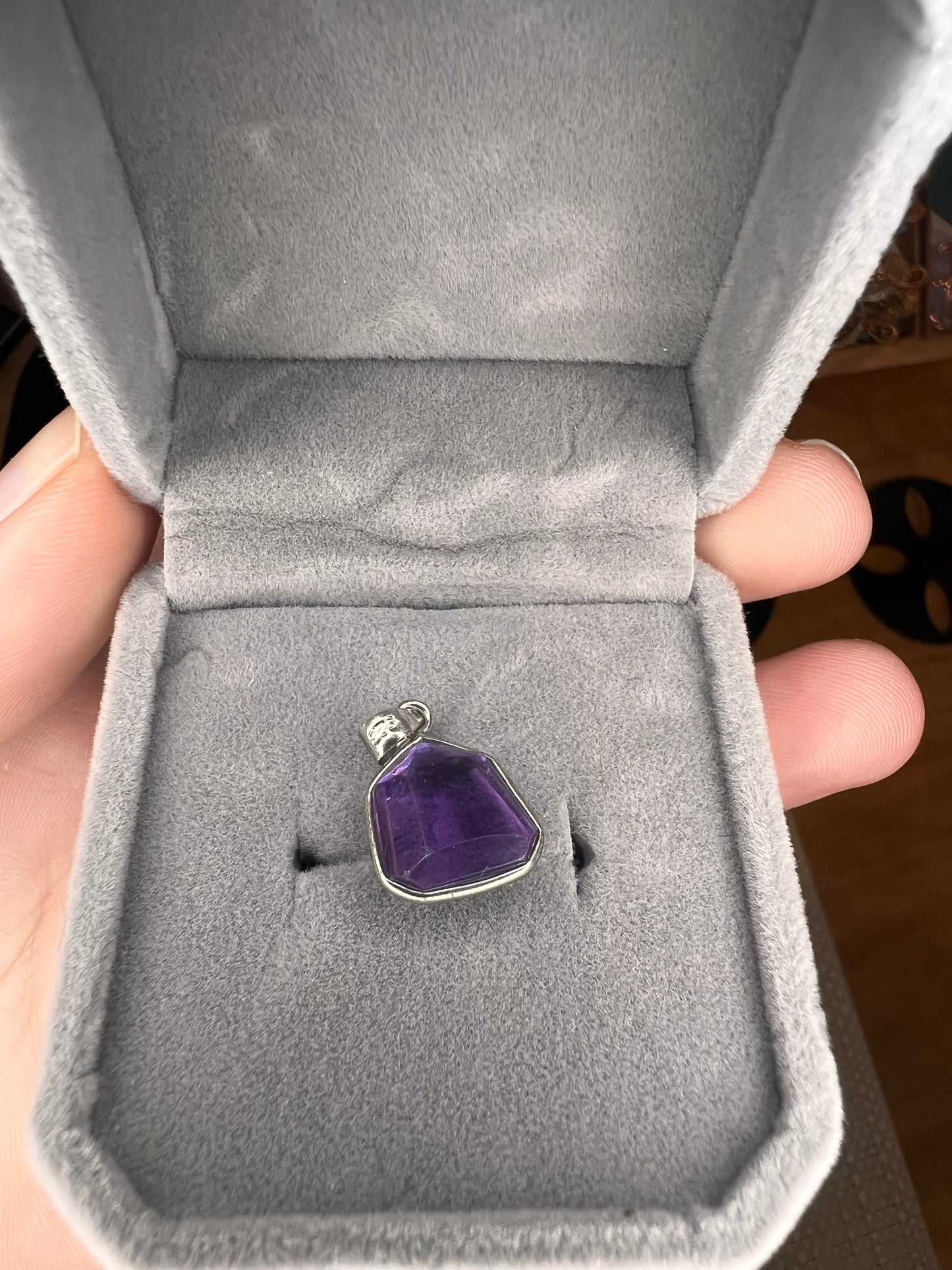 925 silver amethyst pendant with blue needle