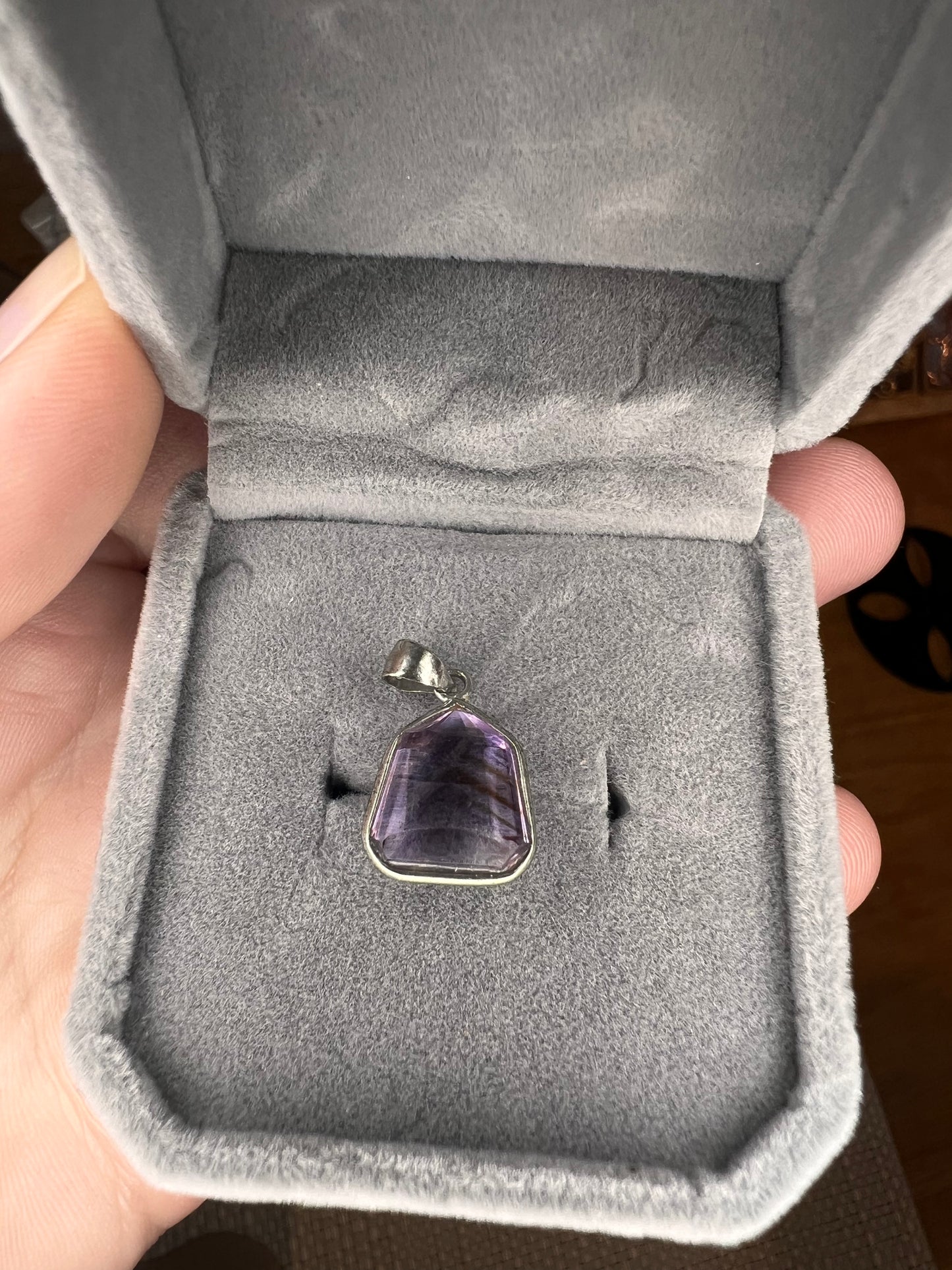 925 silver amethyst pendant with blue needle