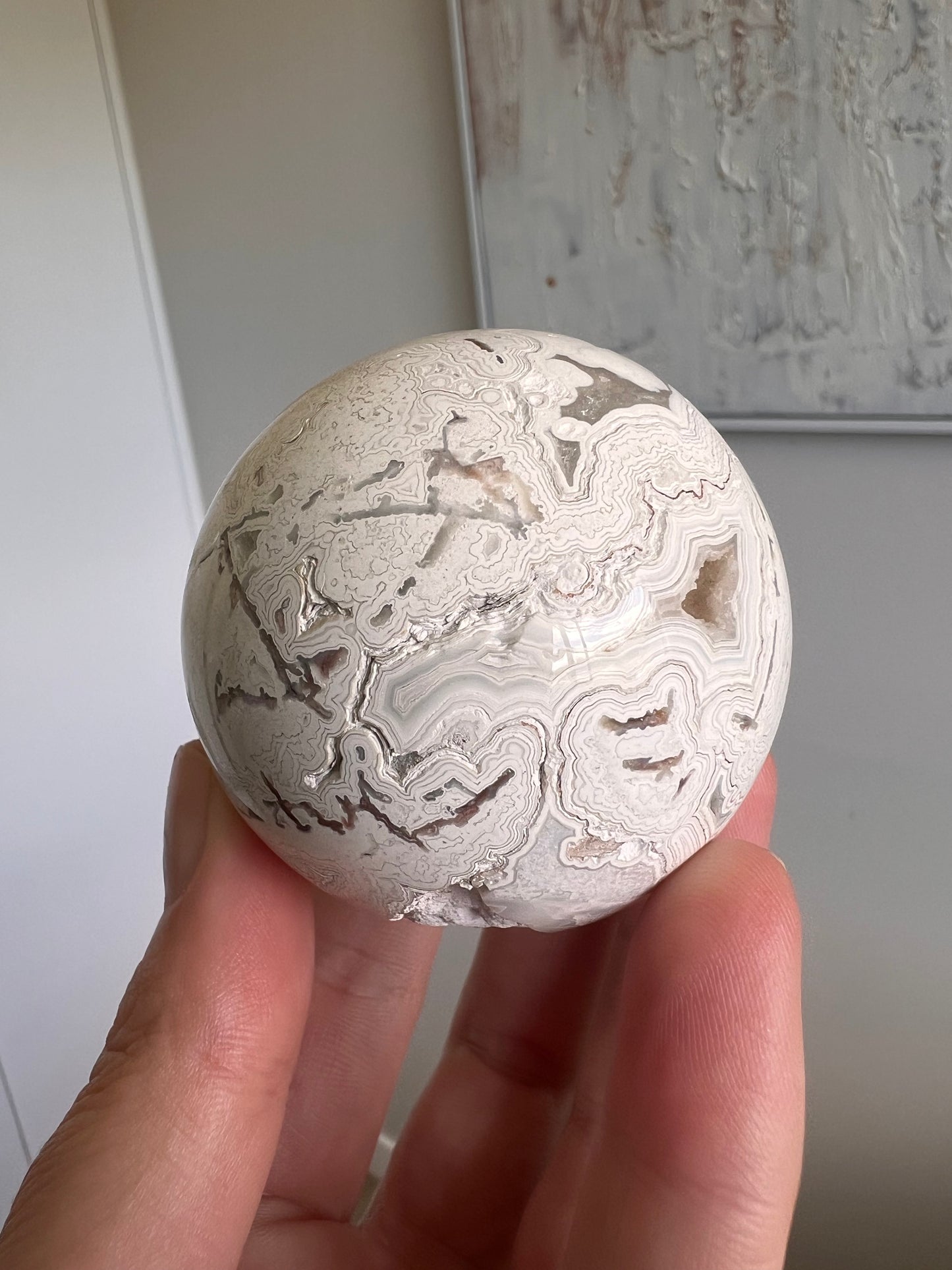 White crazy lace agate sphere