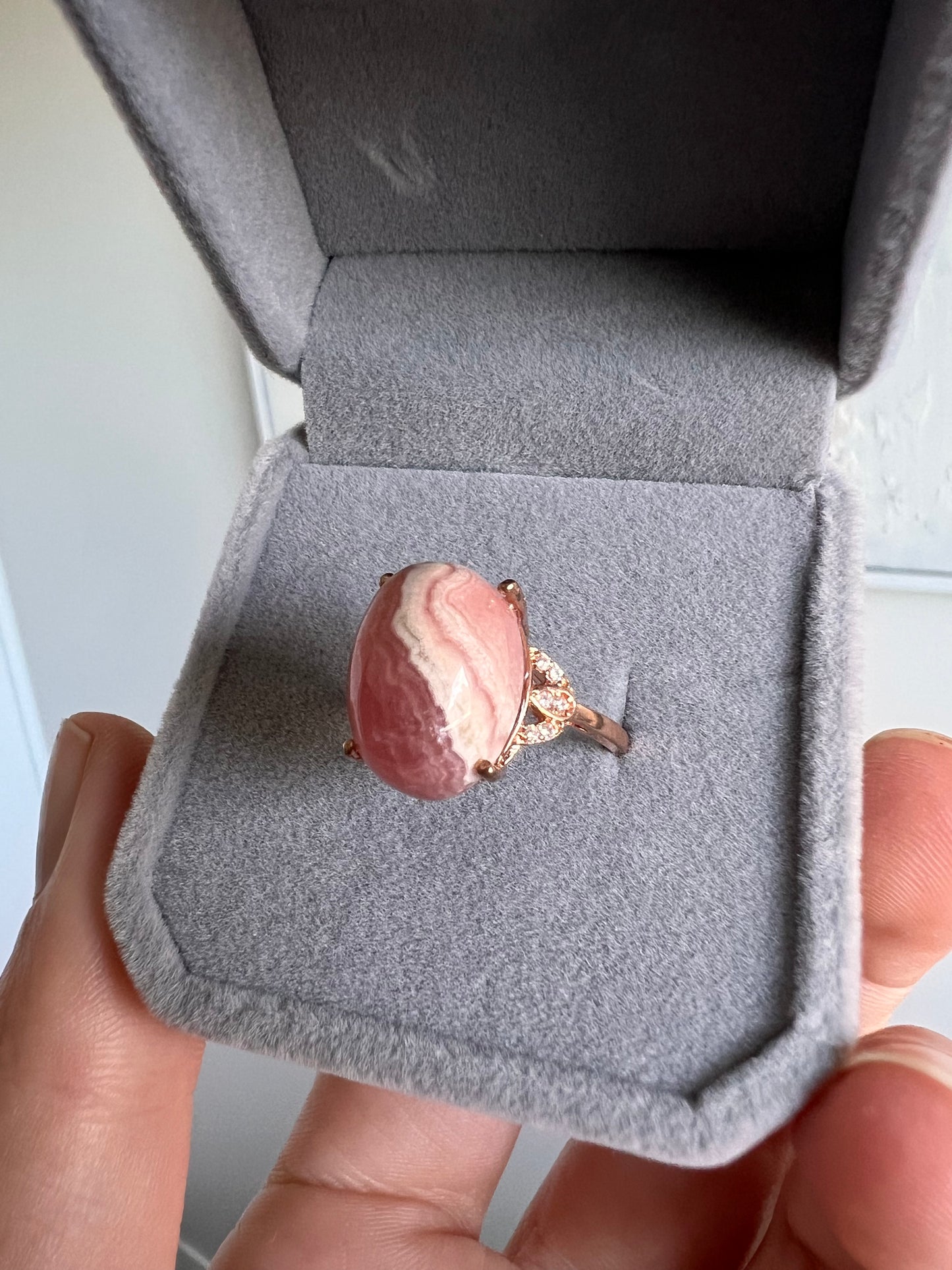 Rhodochrosite rose gold plated 925S adjustable ring