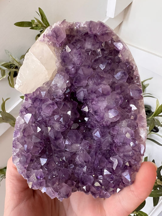 Madagascar Amethyst cutbase with Calcite