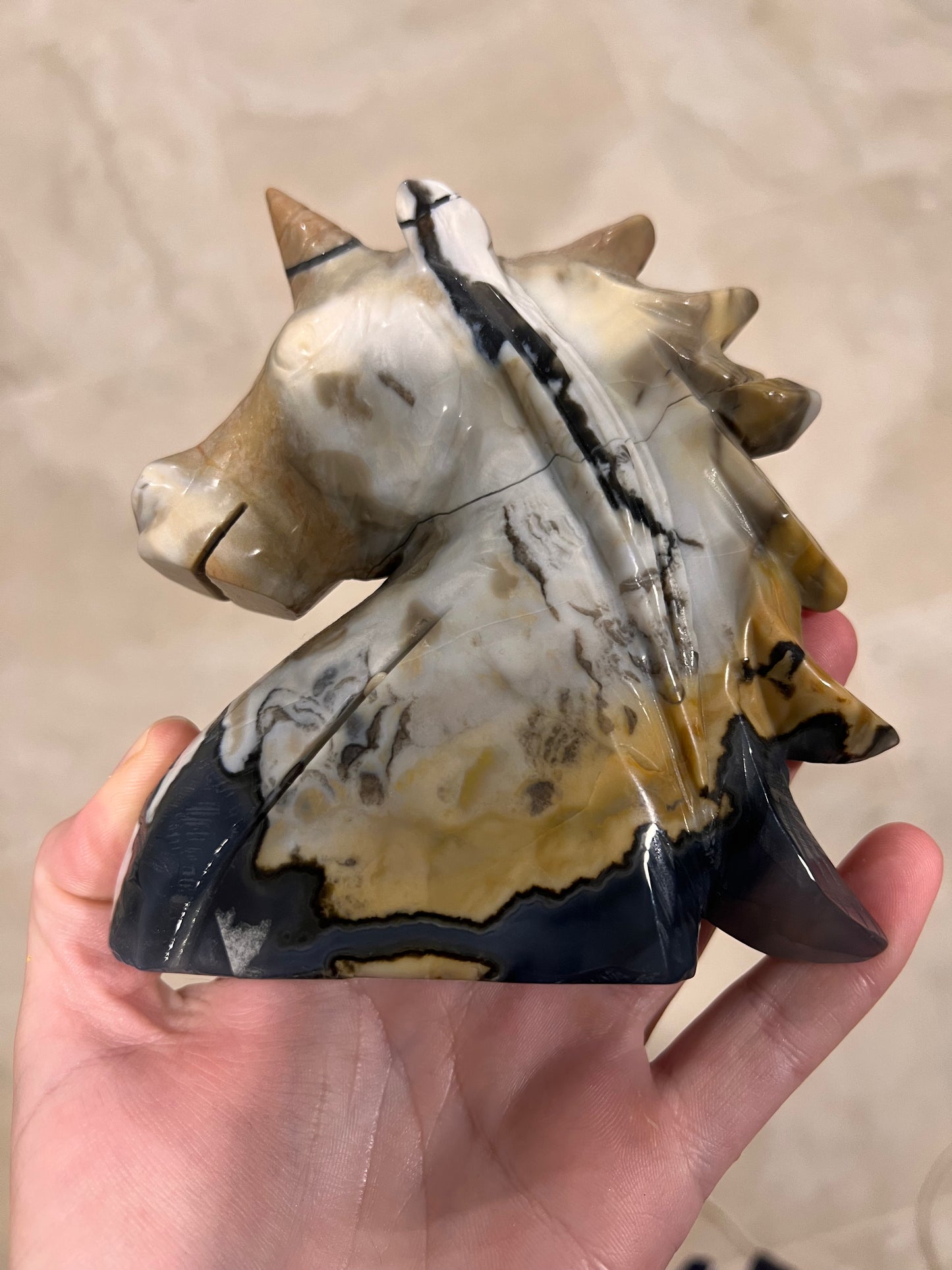 Volcano agate unicorn head