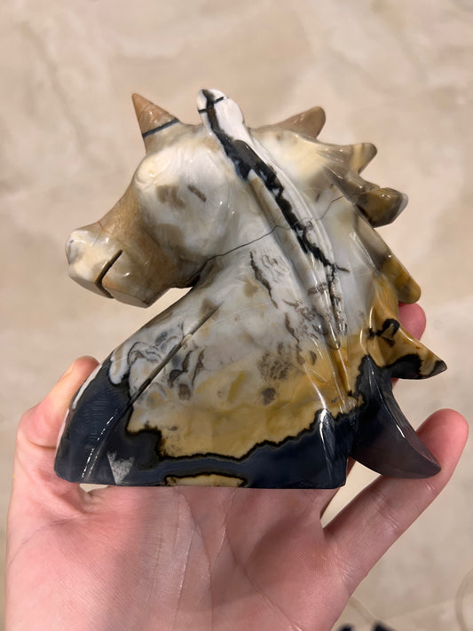 Volcano agate unicorn head