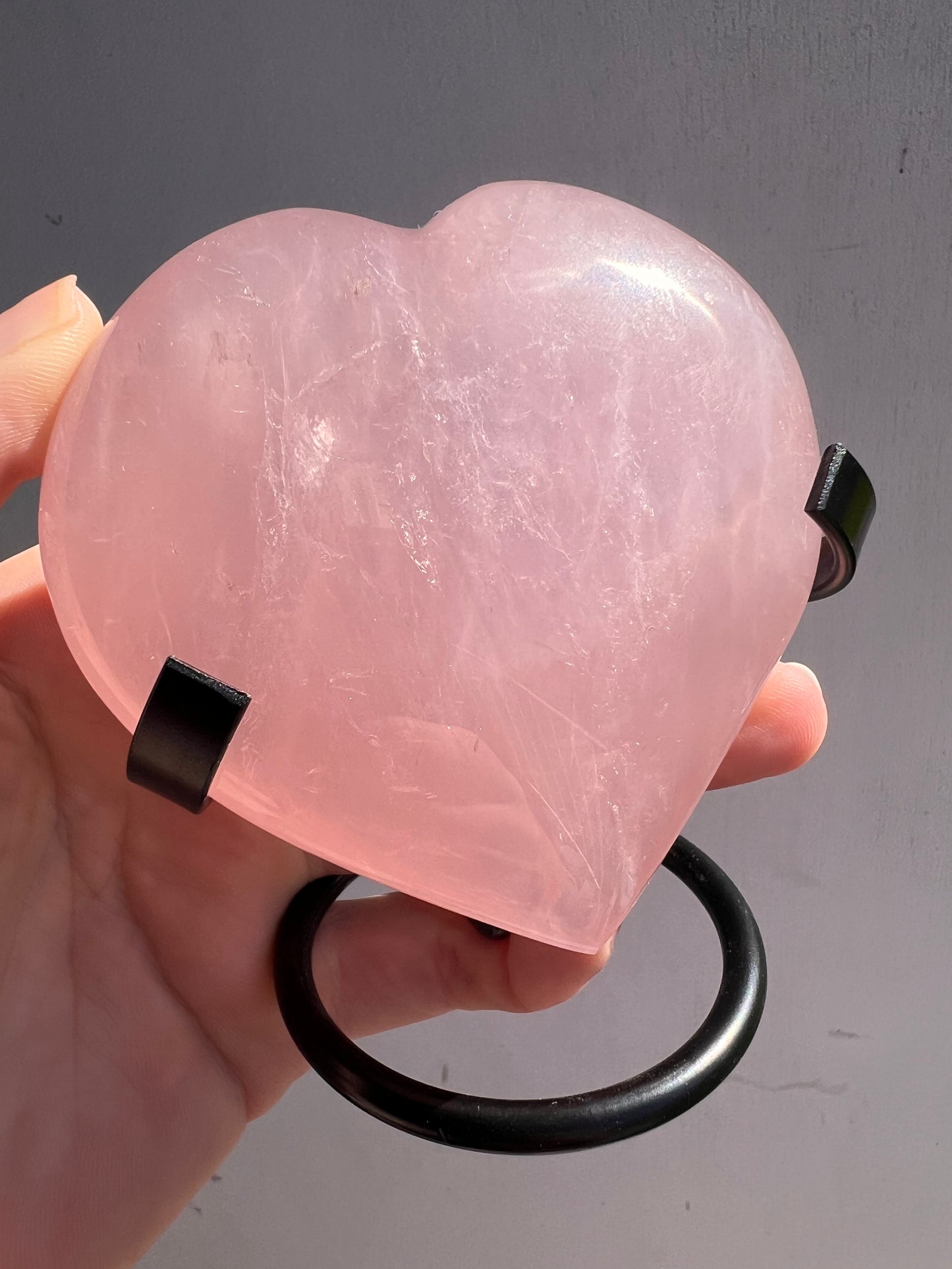 Lavender Rose quartz large heart with stand (Madagascar) 44B