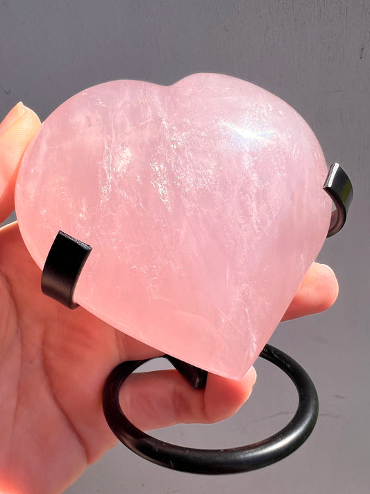 Lavender Rose quartz large heart with stand (Madagascar) 44B