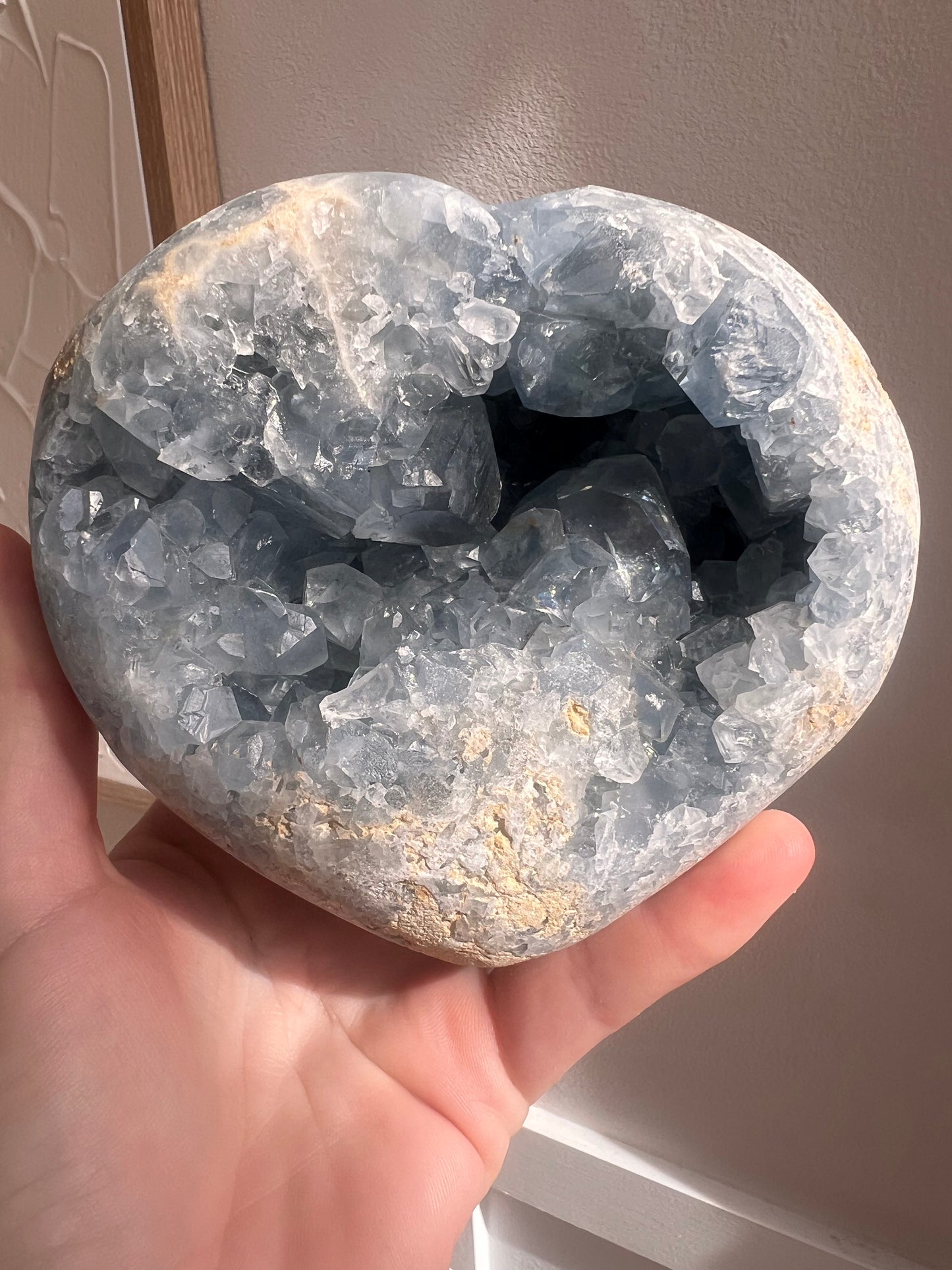 Celestite heart with display stand (Madagascar)