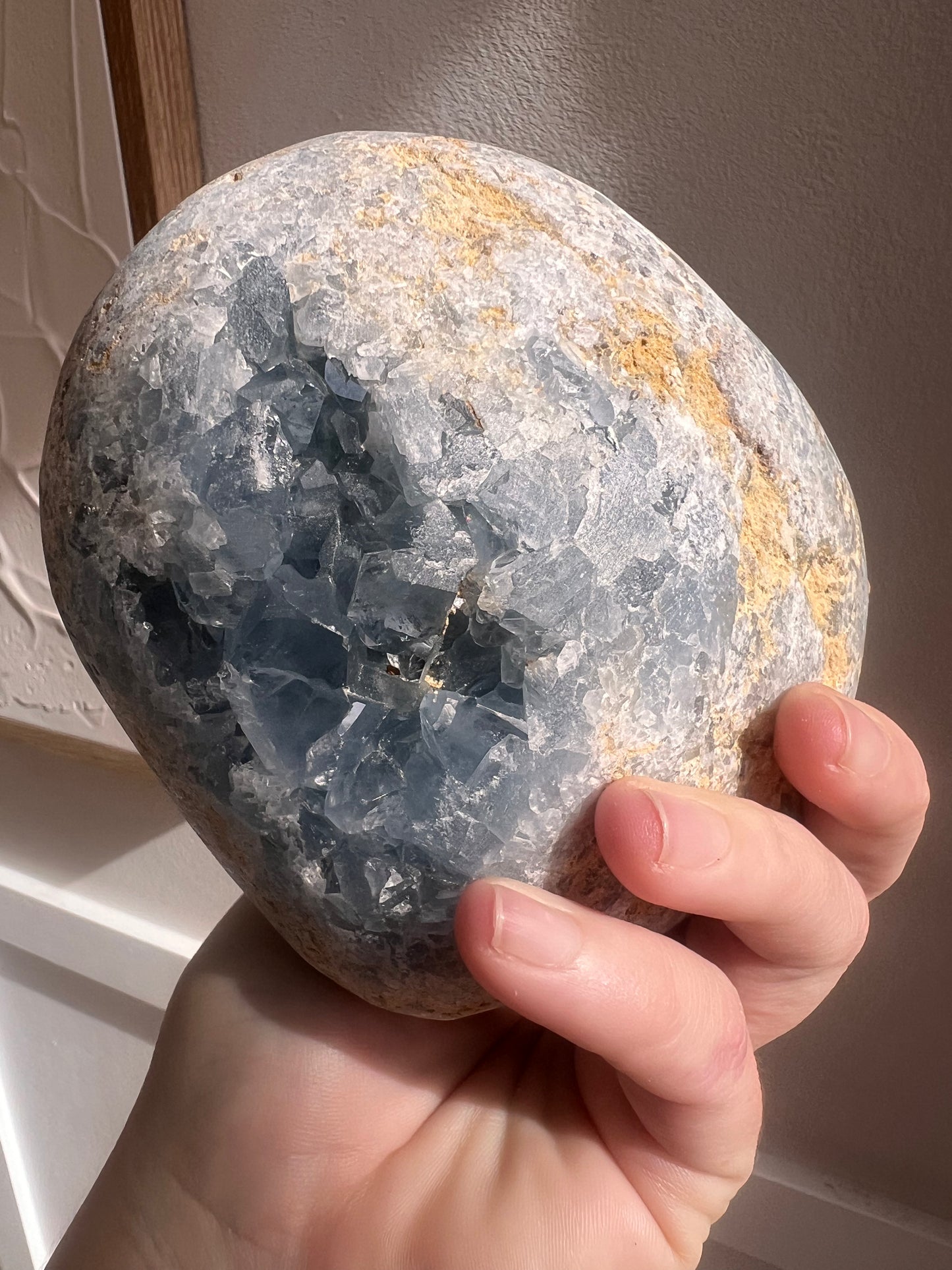 Celestite heart with display stand (Madagascar)