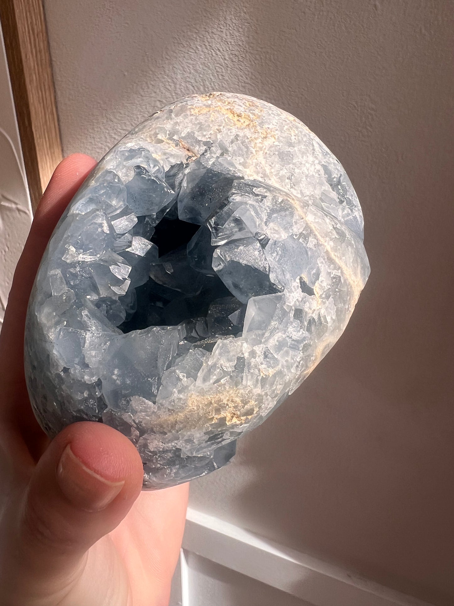 Celestite heart with display stand (Madagascar)