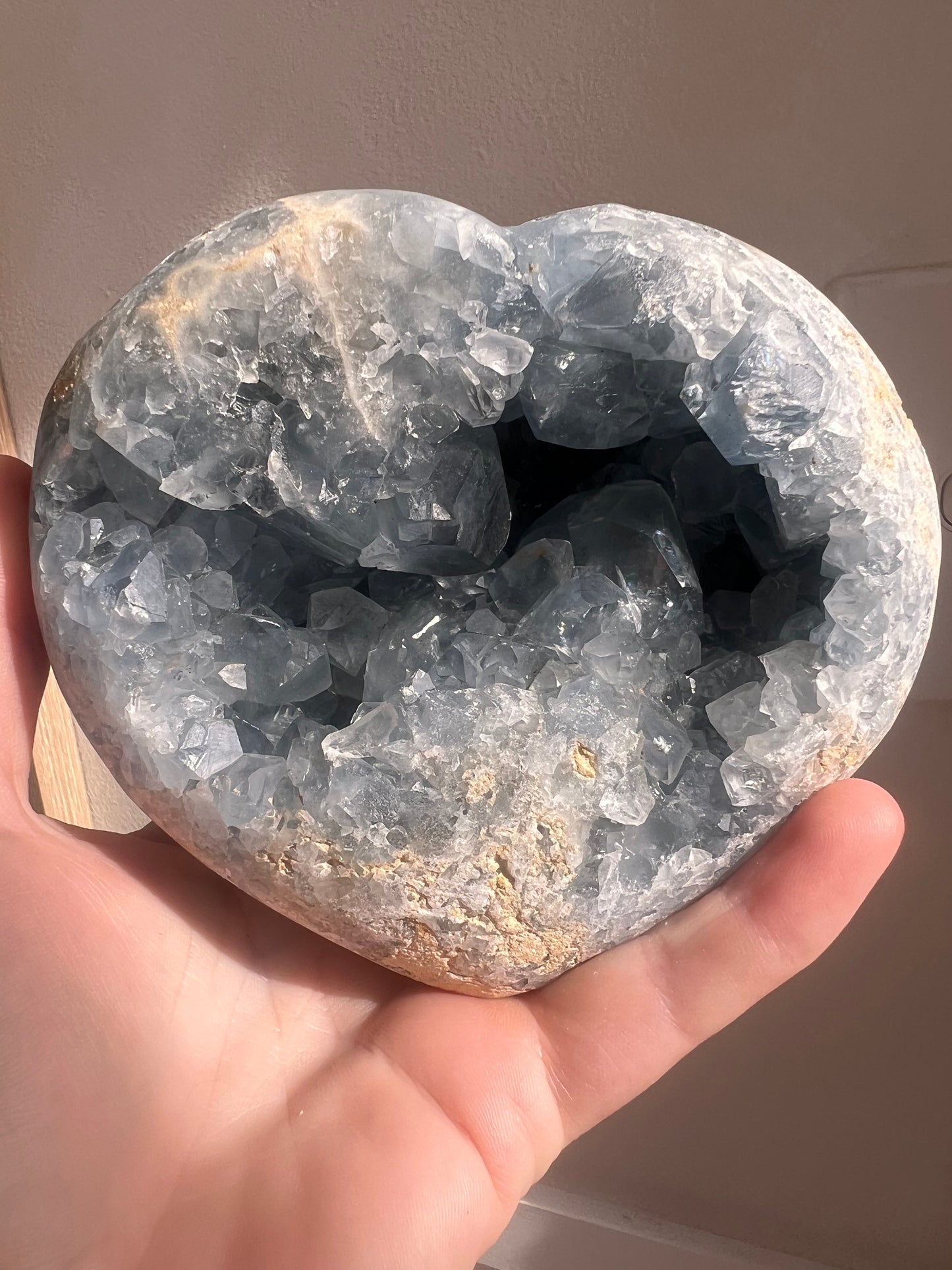 Celestite heart with display stand (Madagascar)