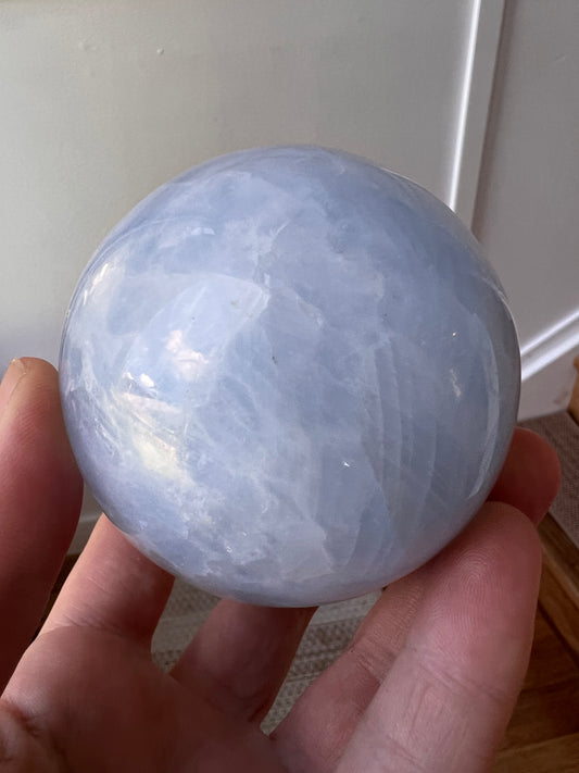 Large blue calcite sphere Madagascar