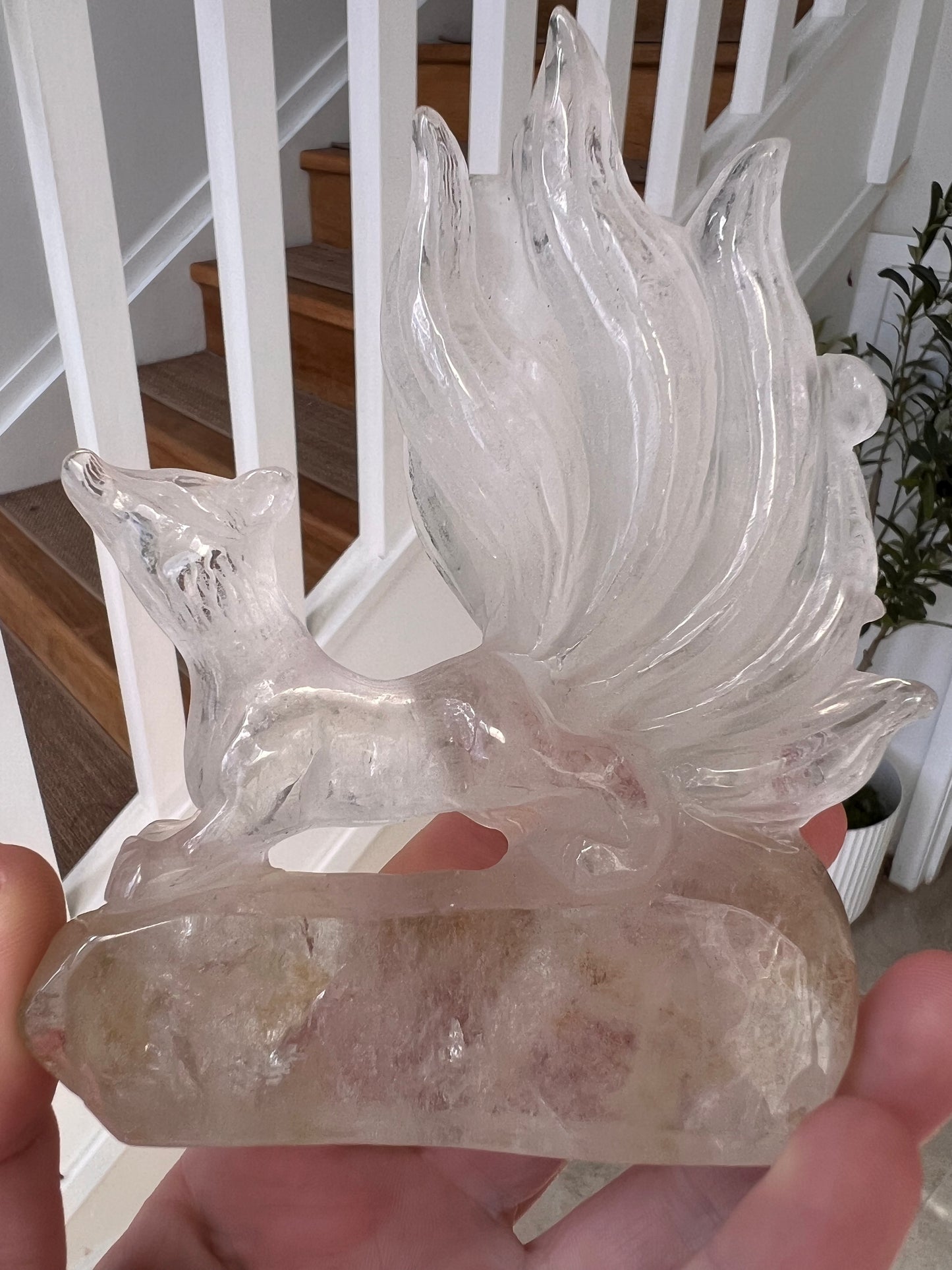 Clear quartz nine-tail fox hand carved