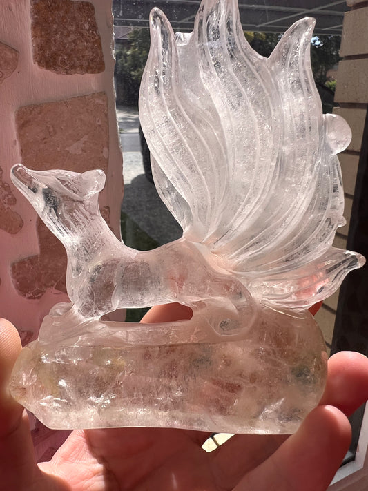 Clear quartz nine-tail fox hand carved