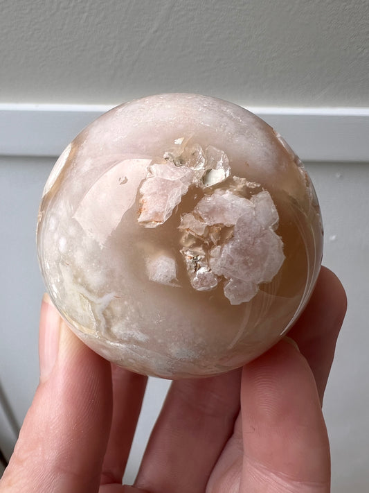 Flower agate pink amethyst sphere