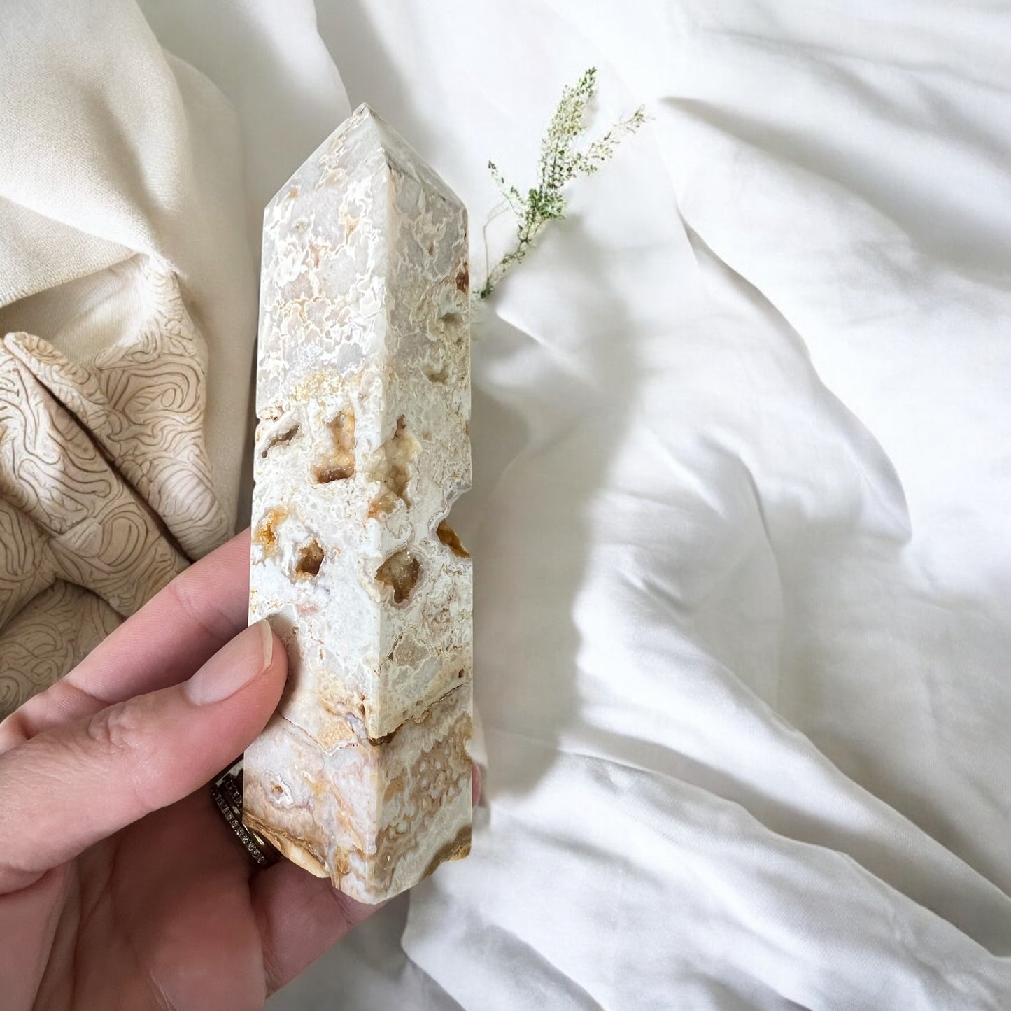 Crazy lace agate tower with drusy
