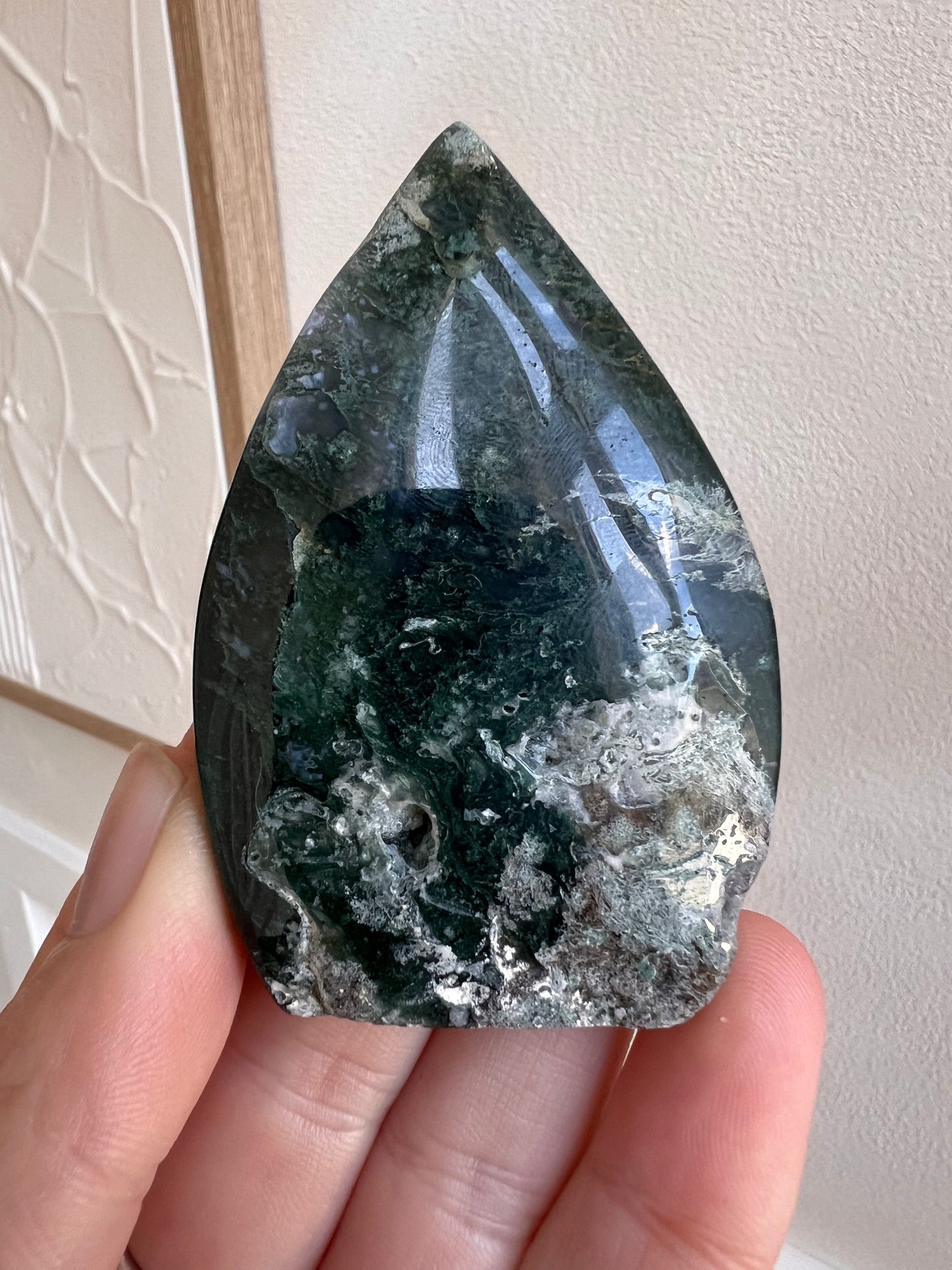 Moss agate teardrop small