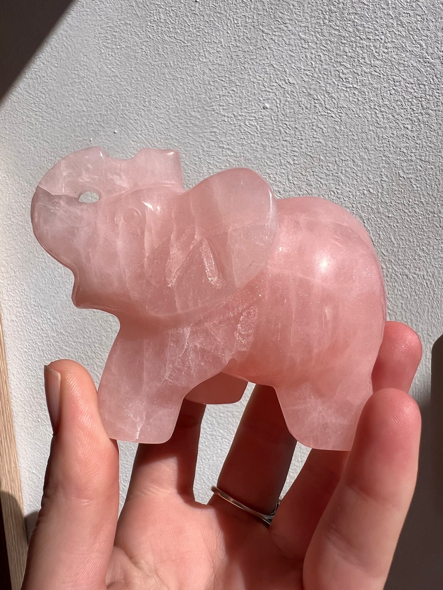 Madagascan rose quartz elephant