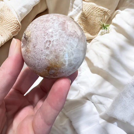 Pink amethyst sphere with Drusy