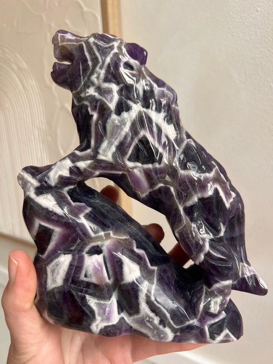 Dream chevron amethyst wolf Carving statement