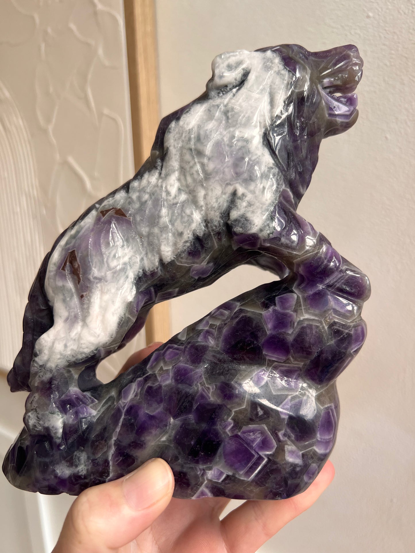 Dream chevron amethyst wolf Carving statement
