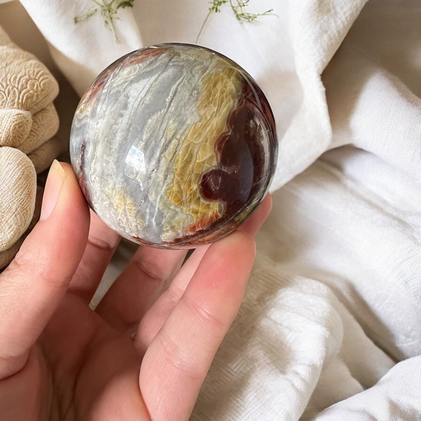 Crazy lace Mexican agate sphere (48C)