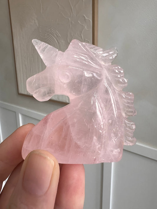 Rose quartz unicorn carving