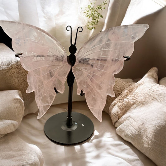 Rose Quartz Butterfly on stand