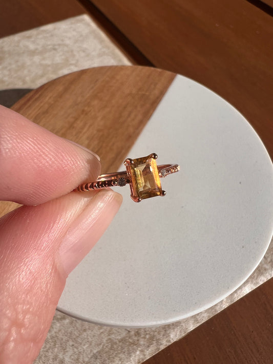 925 silver rose gold plated citrine adjustable ring