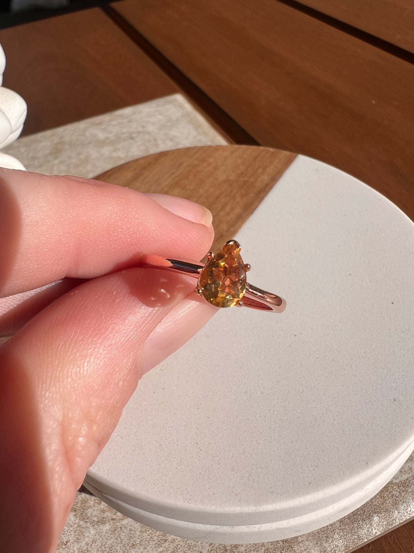 925 silver rose gold plated citrine adjustable ring