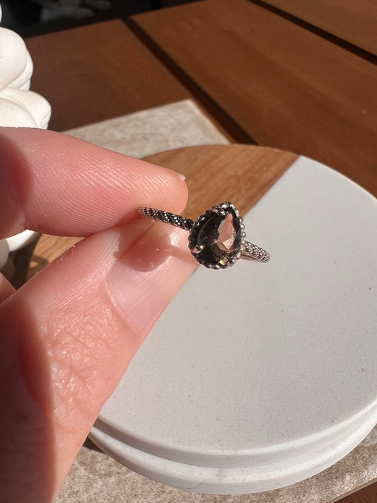 925 silver Smokey Quartz adjustable ring