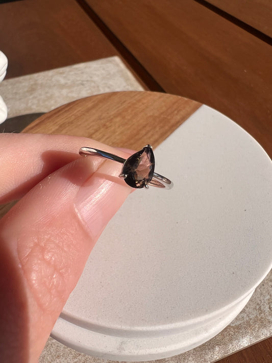 925 silver Smokey Quartz adjustable ring