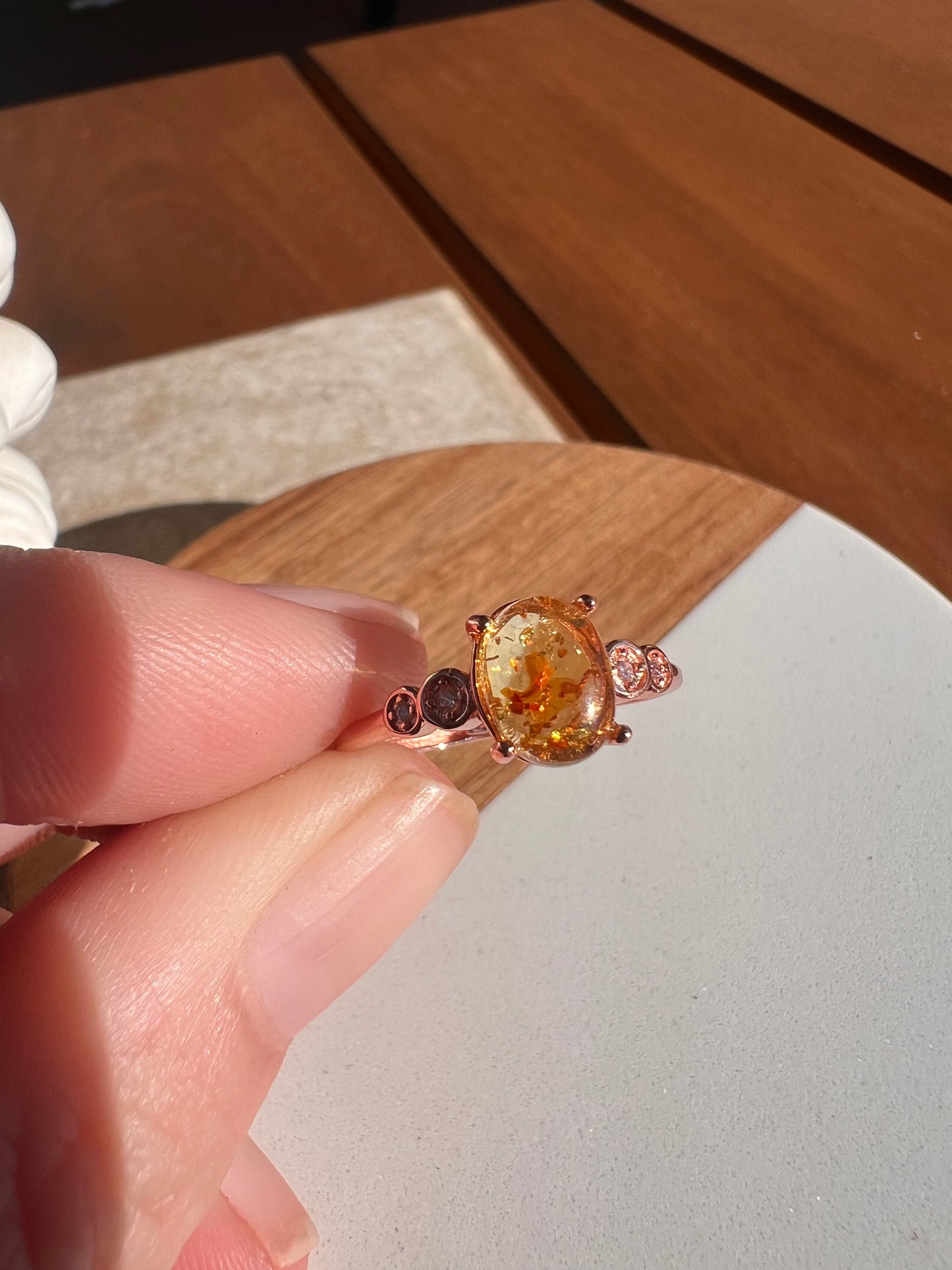 925 silver rose gold plated Amber adjustable ring