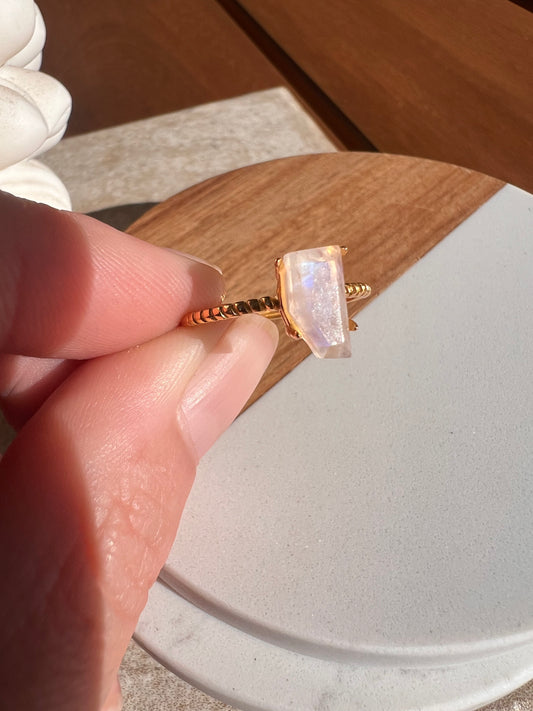 925 silver gold plated moonstone raw adjustable ring