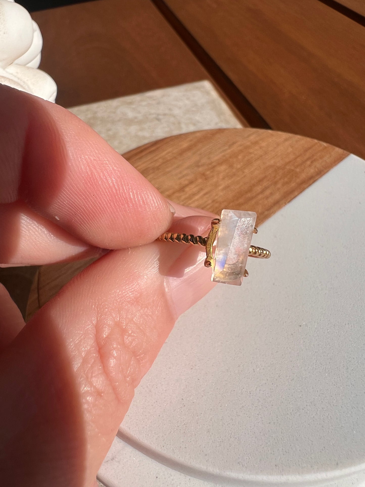 925 silver gold plated moonstone raw adjustable ring